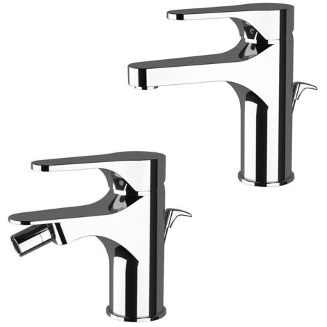 Set rubinetti lavabo e bidet in ottone cromo di Rubinetterie Mariani Linea Surf