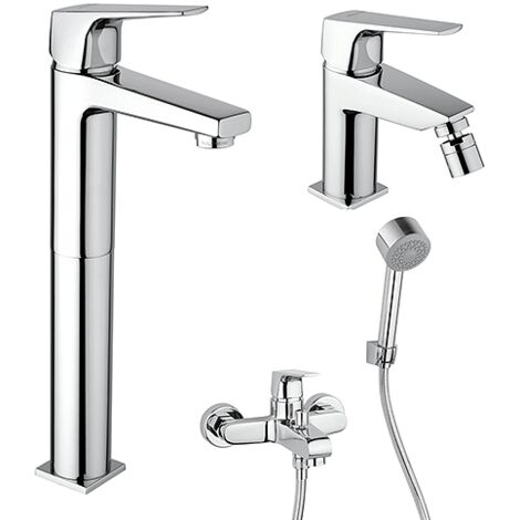 Set Rubinetti Piralla per lavabo alto e bidet con scarico automatico e vasca serie Iceberg cromato