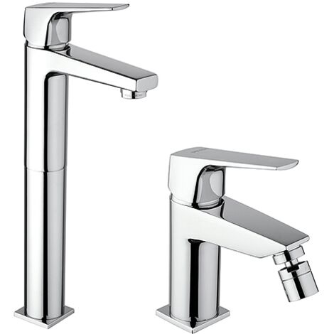Set Rubinetti Piralla per lavabo alto e bidet con scarico automatico serie Iceberg cromato