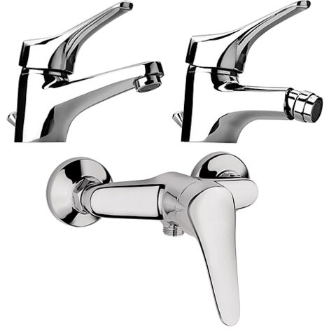 Set Rubinetti Piralla per lavabo e bidet con scarico automatico e doccia esterno serie Ariel cromato