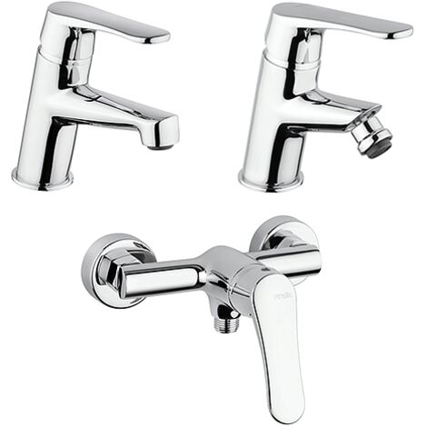Set Rubinetti Piralla per lavabo e bidet con scarico automatico e doccia esterno serie Attila cromato