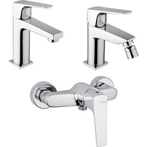 Set Rubinetti Piralla per lavabo e bidet con scarico automatico e doccia esterno serie Iceberg cromato