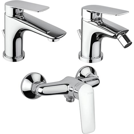 Set Rubinetti Piralla per lavabo e bidet con scarico automatico e doccia esterno serie Lago cromato