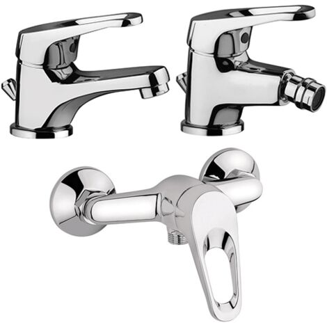 Set Rubinetti Piralla per lavabo e bidet con scarico automatico e doccia esterno serie Naomi cromato