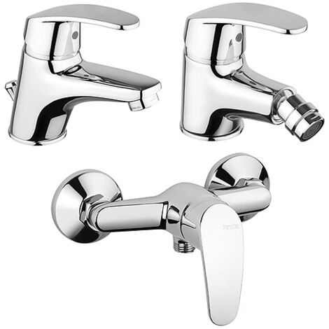 Set Rubinetti Piralla per lavabo e bidet con scarico automatico e doccia esterno serie Ofelia cromato