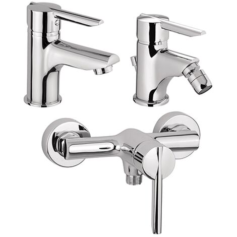 Set Rubinetti Piralla per lavabo e bidet con scarico automatico e doccia esterno serie Serena cromato