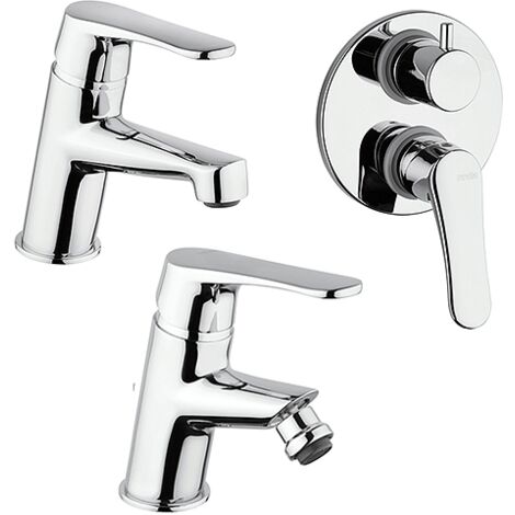 Set Rubinetti Piralla per lavabo e bidet con scarico automatico e doccia incasso con deviatore serie Attila cromato