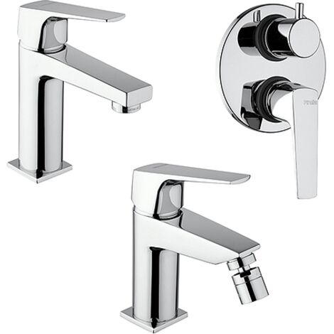 Set Rubinetti Piralla per lavabo e bidet con scarico automatico e doccia incasso con deviatore serie Iceberg cromato