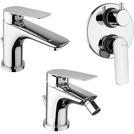 Set Rubinetti Piralla per lavabo e bidet con scarico automatico e doccia incasso con deviatore serie Lago cromato