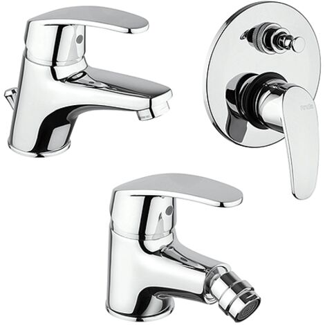 Set Rubinetti Piralla per lavabo e bidet con scarico automatico e doccia incasso con deviatore serie Ofelia cromato