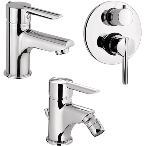 Set Rubinetti Piralla per lavabo e bidet con scarico automatico e doccia incasso con deviatore serie Serena cromato
