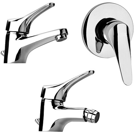 Set Rubinetti Piralla per lavabo e bidet con scarico automatico e doccia incasso serie Ariel cromato