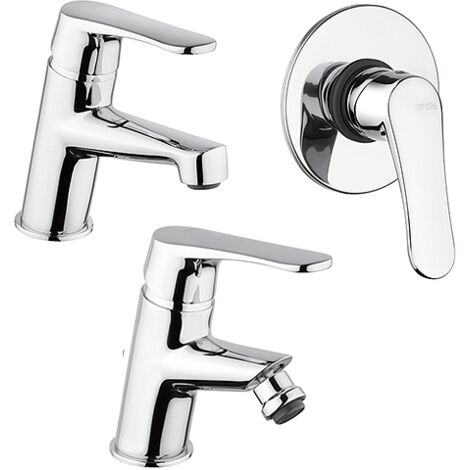 Set Rubinetti Piralla per lavabo e bidet con scarico automatico e doccia incasso serie Attila cromato
