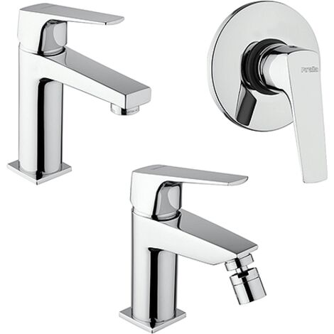Set Rubinetti Piralla per lavabo e bidet con scarico automatico e doccia incasso serie Iceberg cromato