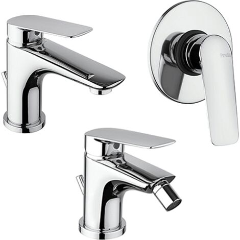 Set Rubinetti Piralla per lavabo e bidet con scarico automatico e doccia incasso serie Lago cromato