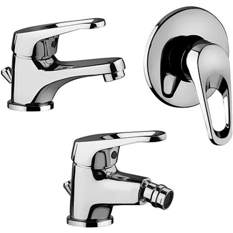 Set Rubinetti Piralla per lavabo e bidet con scarico automatico e doccia incasso serie Naomi cromato