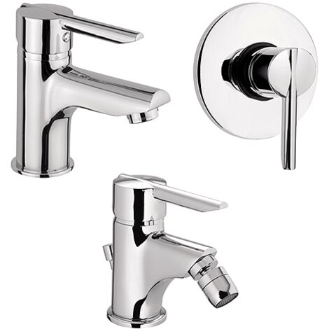 Set Rubinetti Piralla per lavabo e bidet con scarico automatico e doccia incasso serie Serena cromato