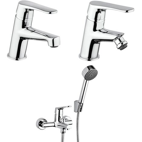Set Rubinetti Piralla per lavabo e bidet con scarico automatico e vasca serie Attila cromato