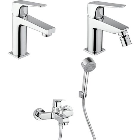 Set Rubinetti Piralla per lavabo e bidet con scarico automatico e vasca serie Iceberg cromato