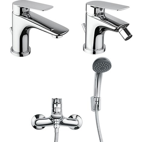 Set Rubinetti Piralla per lavabo e bidet con scarico automatico e vasca serie Lago cromato