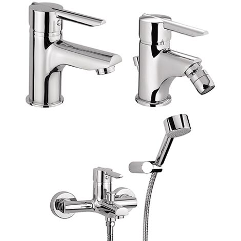Set Rubinetti Piralla per lavabo e bidet con scarico automatico e vasca serie Serena cromato