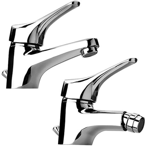 Set Rubinetti Piralla per lavabo e bidet con scarico automatico serie Ariel cromato