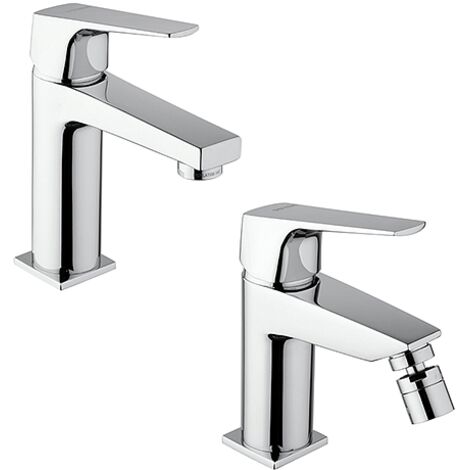 Set Rubinetti Piralla per lavabo e bidet con scarico automatico serie Iceberg cromato
