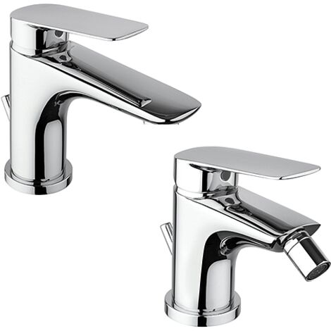 Set Rubinetti Piralla per lavabo e bidet con scarico automatico serie Lago cromato