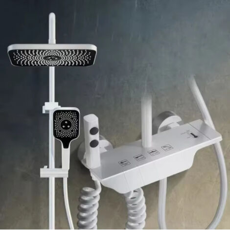 Set rubinetto doccia, 4 funzioni: termostato doccia, doccia calda e fredda, miscelatore, bianco (senza display)