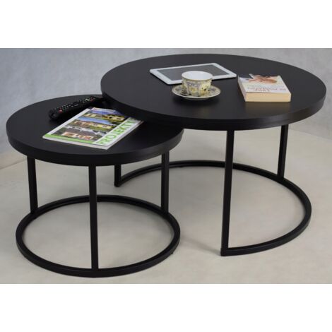 Set runder Couchtische zusammengeschraubt aus 20x20 Profilen Schwarz Schwarz
