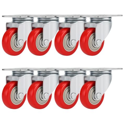 SET RUOTE GIREVOLI 75 mm ROTELLE SILENZIOSE PIROETTANTI IN POLIURETANO ROSSE, PER CARRELLO,MOBILI,ELETTRODOMESTICI, BANCHI DA LAVORO