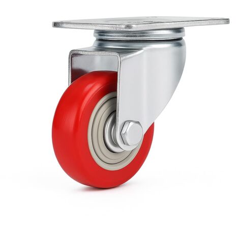 SET RUOTE GIREVOLI 75 mm ROTELLE SILENZIOSE PIROETTANTI IN POLIURETANO ROSSE, PER CARRELLO,MOBILI,ELETTRODOMESTICI, BANCHI DA LAVORO