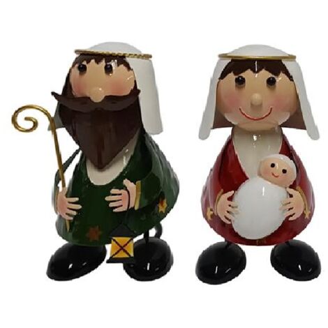Set Sacra Famiglia Moderna in Latta nativita' h18 cm San Giuseppe Maria e Gesù in Braccio Decorazione Natalizia Elegante