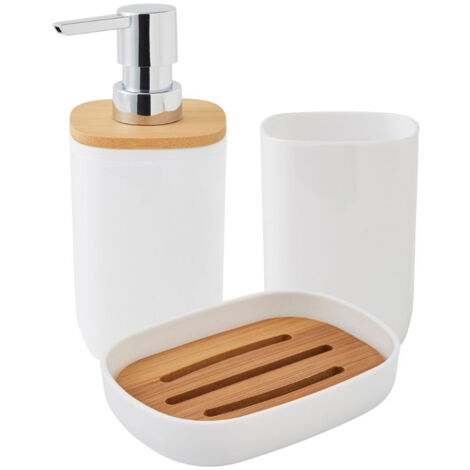 Set salle de bain 3 pièces uni en bambou blanc