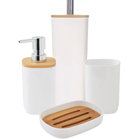 Set salle de bain 4 pièces uni en bambou blanc