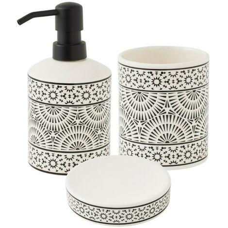Set salle de bain à motifs 3 pièces porcelaine blanc