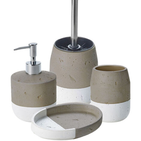 Set salle de bain bicolore 4 pièces en céramique taupe