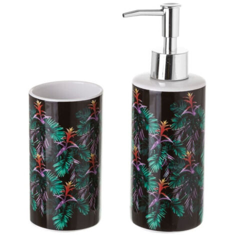 Set Salle de Bain Feuillage Guzmania - Distributeur Savon + Verre
