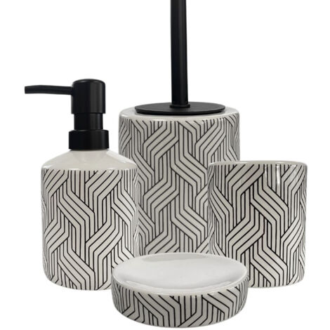 Set salle de bain graphique 4 pièces céramique Noir et blanc
