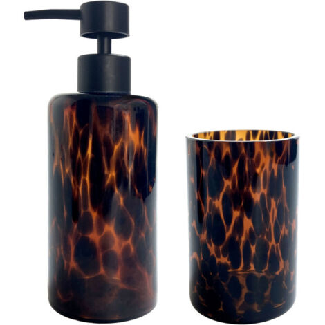 Set salle de bain léopard 2 pièces distributeur marron