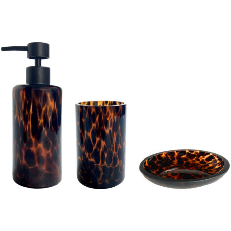 Set salle de bain léopard 3 pièces verre marron