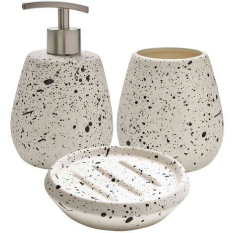 Set salle de bain moucheté 3 pièces céramique blanc