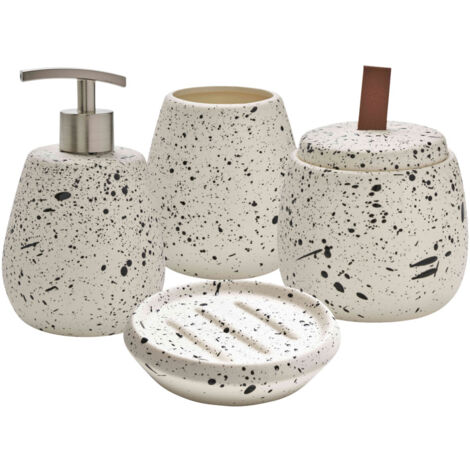 Set 3 Accessoires Salle De Bain Céramique Terracotta - Distributeur, Gobelet, Plateau