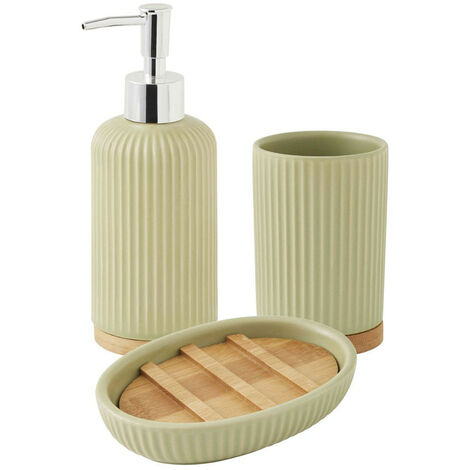 Set salle de bain strié 3 pièces céramique bambou d1ffc4