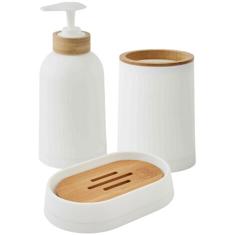Set salle de bain uni 3 pièces en bambou ffffff