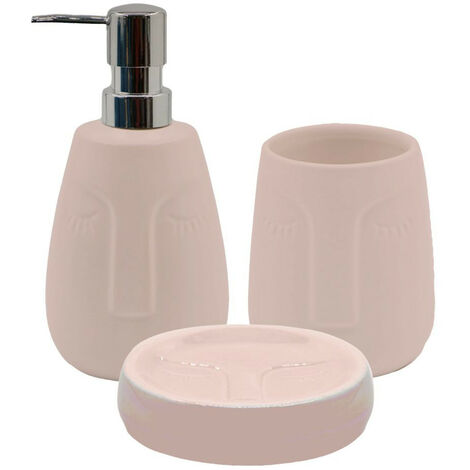 Set salle de bain visage 3 pièces céramique rose