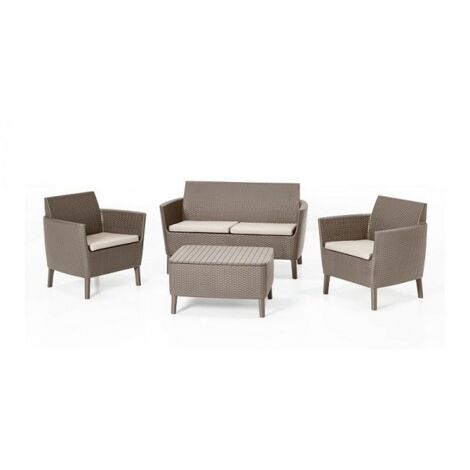 SET SALOTTINO RATTAN SALEMO KETER CAPPUCCINO 1TAVOLO+2POLTRONE+1DIVANO ARREDAMEN