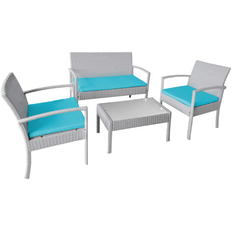 SET SALOTTO BOULEVARD BIANCO CON CUSCINI TURCHESE