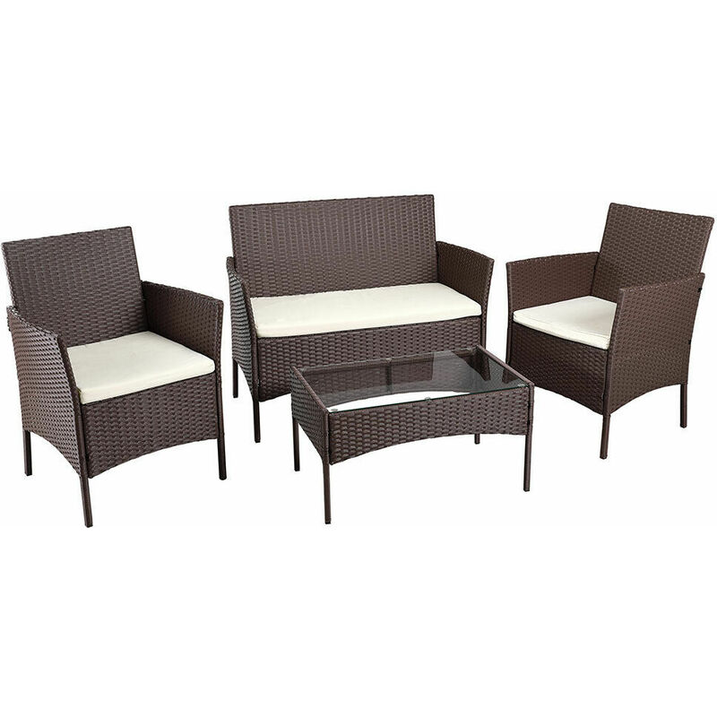 Set Salotto Completo Divano Poltrone Tavolino in Rattan Arredo Giardino Marrone