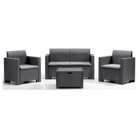 Set salotto da esterno 4 posti BICA Nebraska 2 antracite con divano, 2 poltrone e tavolino contenitore